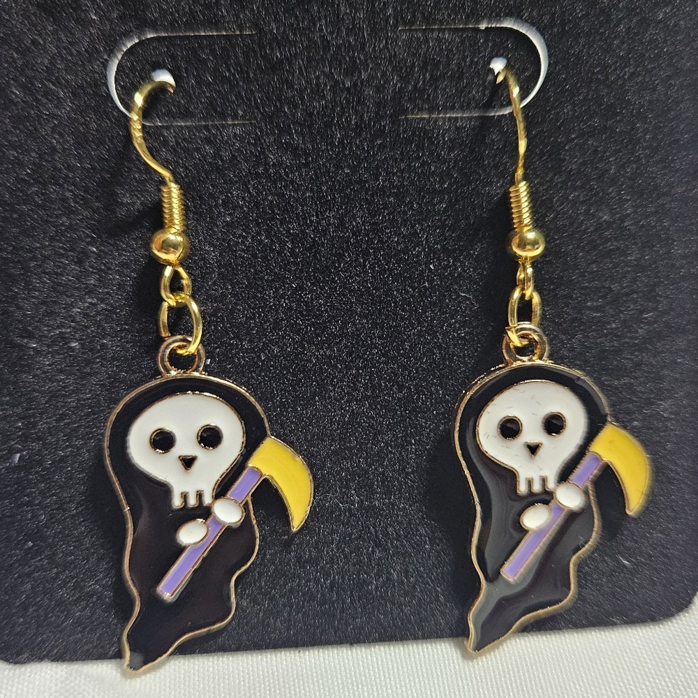 5/$20 Handcrafted Grim Reaper Earrings | Lightweight Enamel Earrings